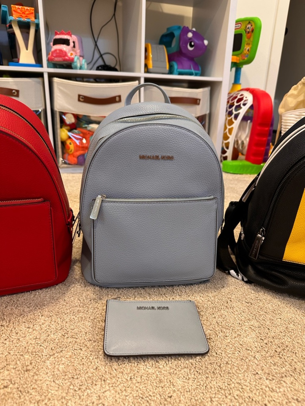 Michael Kors Pale Blue Pebble Leather Mini Backpack with Card Case